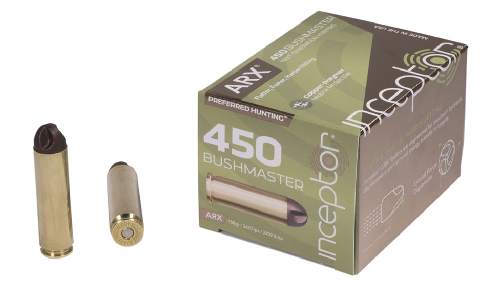 Inceptor Ammunition Preferred Hunting .450 Bushmaster 158 Grain Compound/ Polymer Brass Cased Pistol Ammo, 20 Rounds, 450BMARXBR15