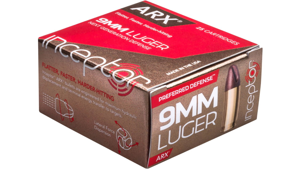 Inceptor Ammunition 9mm Luger 65 Grain Jacketed Hollow Point Centerfire Pistol Ammo, 25 Rounds, 800940025
