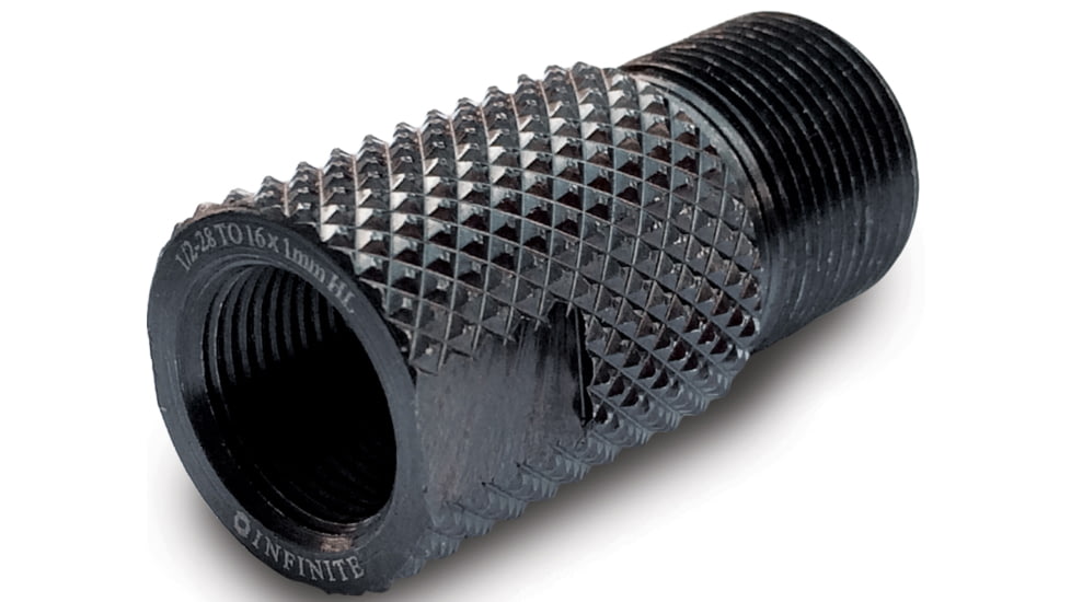 Infinite Product Solutions 1/2-28 - M16 x 1 LH Thread Adapter, Black, Knurled, 1228-16LH-BS-K