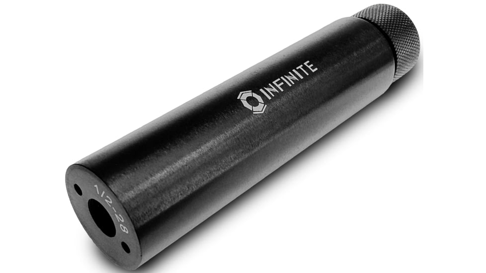 Infinite Product Solutions Fake Suppressor w/Knurled End, .22 Hornet/.223 Remington/5.56x45mm NATO/9mm Luger, 1/2x28, Anodized Aluminum, Black, Black Anodize, FKSUP-1228-BA-CW