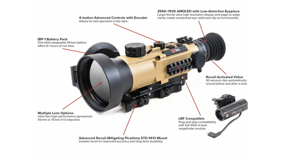 InfiRay Outdoor 4-8x 75mm RICO HYBRID 640 Multi-function Thermal Weapon Sight, 50 Hz, 640x512, Coyote Tan, IRAY-HYH75W