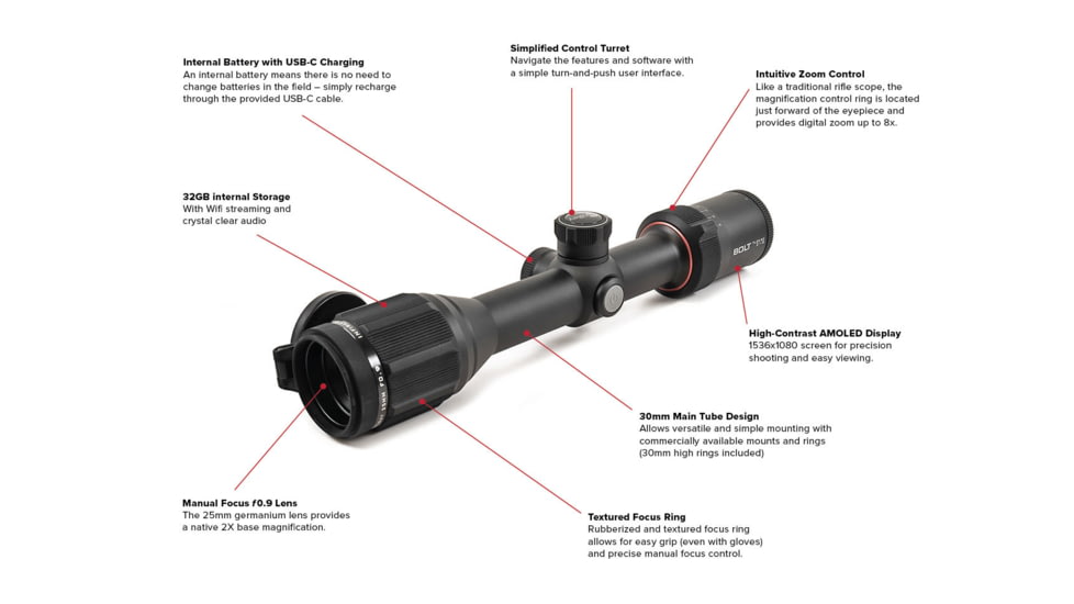 InfiRay Outdoor Bolt TL25 SE 2x25mm Thermal Rifle Scope, Multi Reticle, Black, IRAYTL25SE
