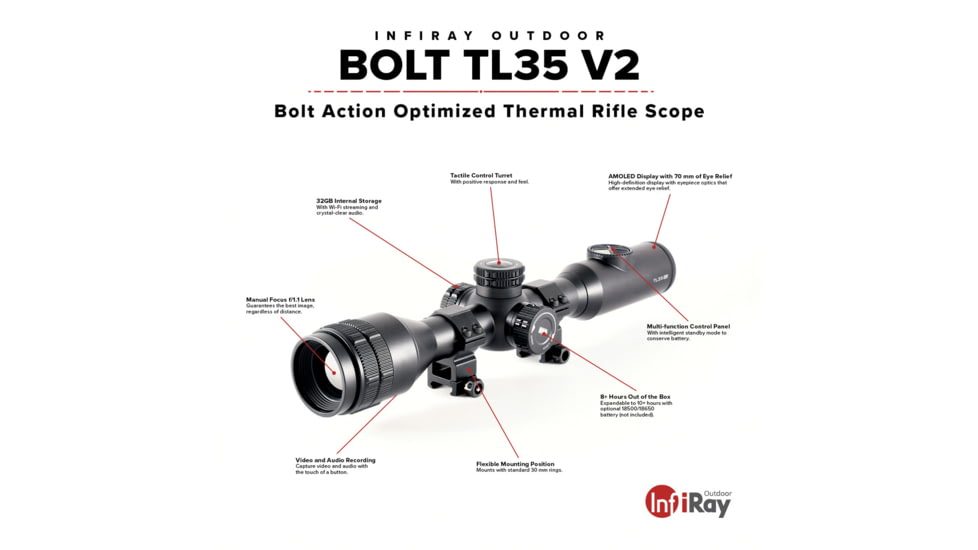 InfiRay Outdoor Bolt TL35 V2 3x35mm Thermal Rifle Scope, 384x288, 50hz, Black, Small, IRAY-TL35V2