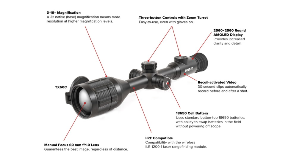 InfiRay Outdoor BOLT TX60C Thermal Imaging Rifle Scope, 3x60mm, 30 mm Tube, Multi-Reticle, Black, IRAY-TX60C