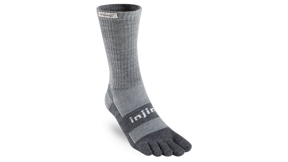 Injinji 2.0 Outdoor Midweight Crew Nuwool Socks - Mens, Charcoal And Black, Medium, 223370-CBS-M