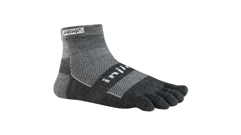 Injinji 2.0 Outdoor Midweight Mini Crew Nuwool Socks - Mens, Charcoal And Black, Extra Large, 223330-CBS-XL