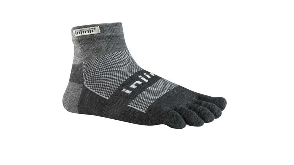 Injinji 2.0 Outdoor Midweight Mini Crew Nuwool Socks - Mens, Charcoal And Black, Small, 223330-CBS-S