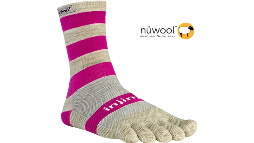 Injinji Outdoor 2.0 Midweight NuWool Crew - Women's-Oatmeal/Raspberry-Small