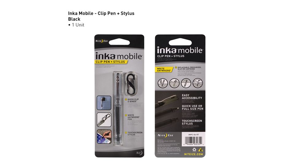 Inka Mobile Clip Pen and Stylus,Black IMPC-06-R7
