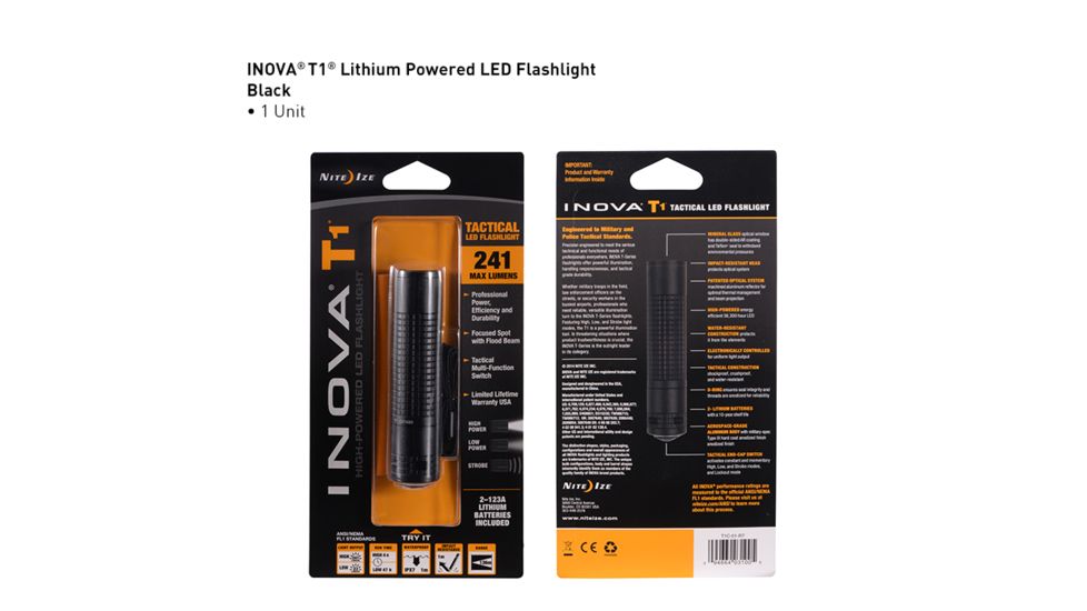 Inova T1 123A Lithium Powered Tactical LED Flashlight,241 Lumens T1C-01-R7