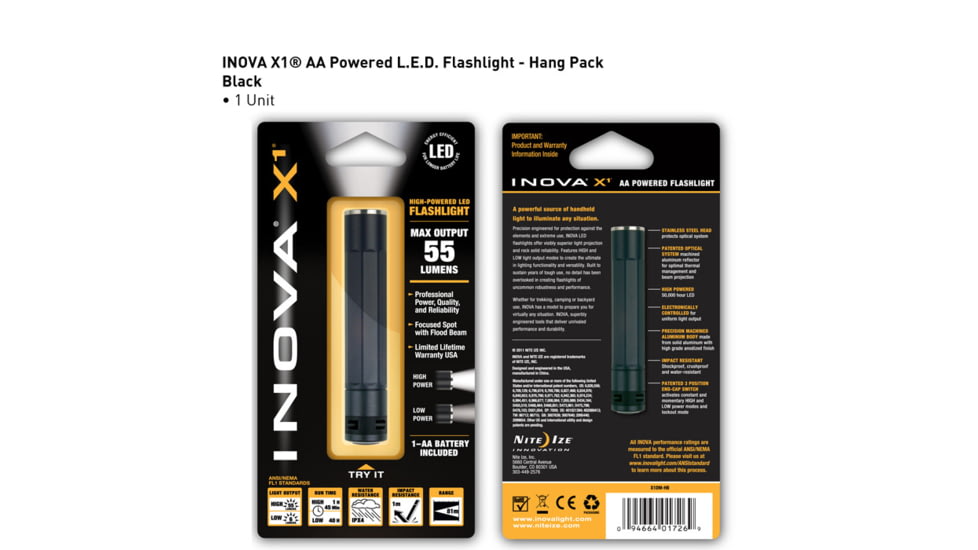 Inova X1 AA Powered 55 Lumens LED Flashlight, Black, Gift Box X1DM-GB