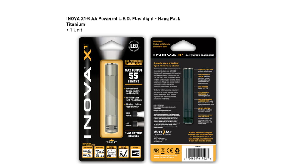 Inova X1 AA Powered 55 Lumens LED Flashlight, Titanium, Gift Box X1DM-GT