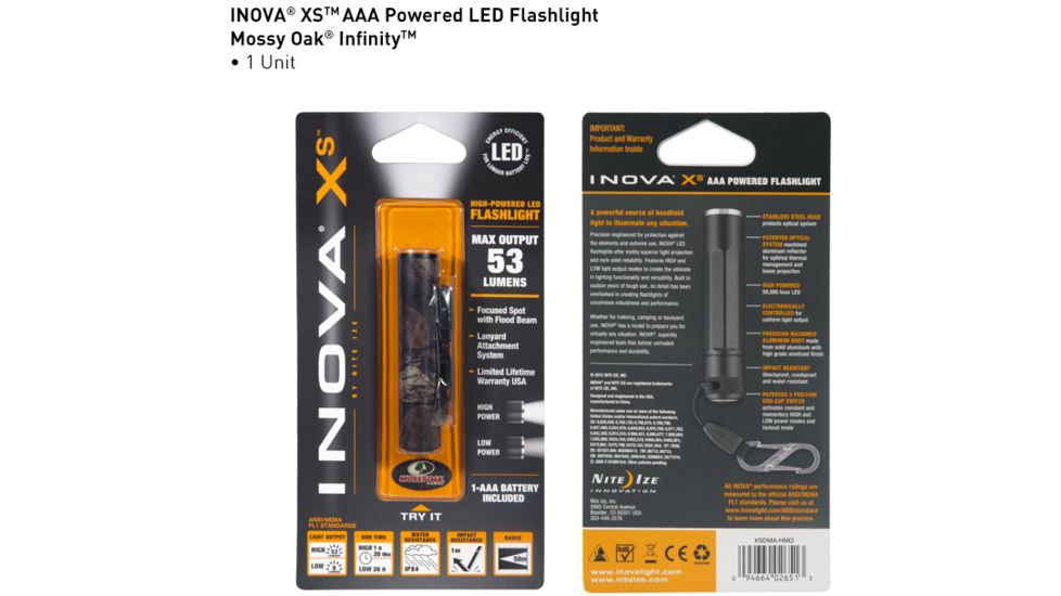 Inova XS AAA 53 Lumens LED Flashlight, Mossy Oak Body, Dual Mode XSDMA-HMO