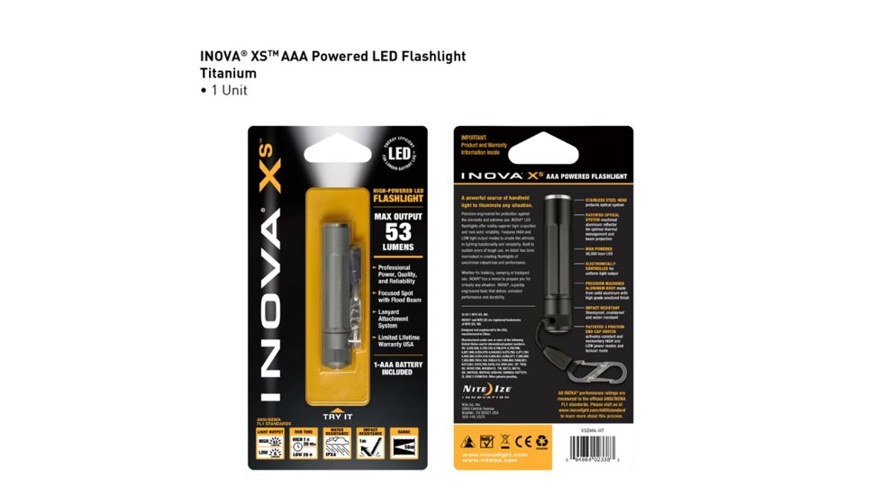 Inova XS AAA 53 Lumens LED Flashlight, Titanium XSDMA-HT