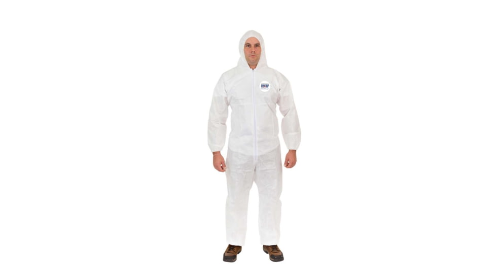 International Enviroguard Body Filter 95+ 4028 Coverall w/Hood, Elastic Wrist &amp; Ankle, White, 2XL, Case of 25, 4028XXL