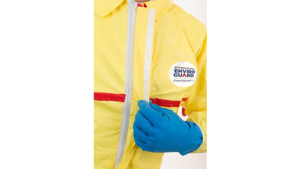 International Enviroguard ChemSplash 1 Coverall w/Hood, Elastic Wrist &amp; Ankle, Yellow, L, 6 Pack, 7015T-L
