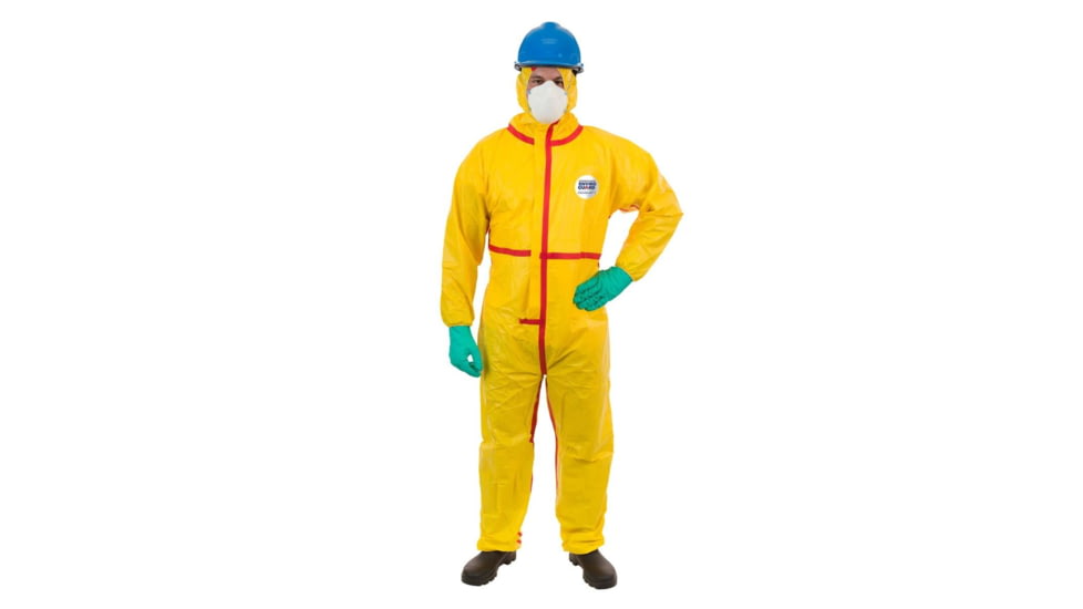 International Enviroguard ChemSplash 1 Coverall w/Hood, Elastic Wrist &amp; Ankle, Yellow, L, 6 Pack, 7015T-L