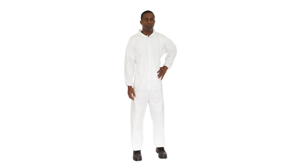 International Enviroguard MicroGuard CE Coverall, Tunnelized Elastic Wrist &amp; Ankle, White, L, Case of 25, CE8013CI-L