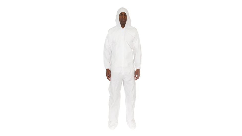 International Enviroguard MicroGuard CE Coverall w/Hood, Boot, Tunnelized Elastic Wrist and Ankle, White, M, Case of 25, CE8019CI-M