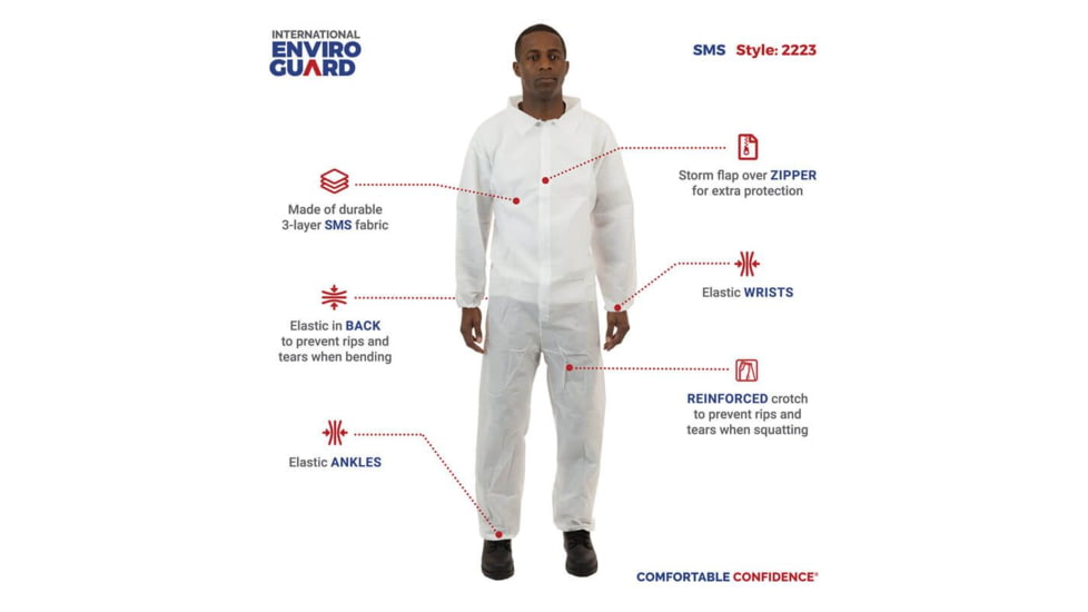 International Enviroguard SmallS 2222 Coveralls w/Elastic Wrists and Ankle, White, Case of 25, 2223XXXXXL