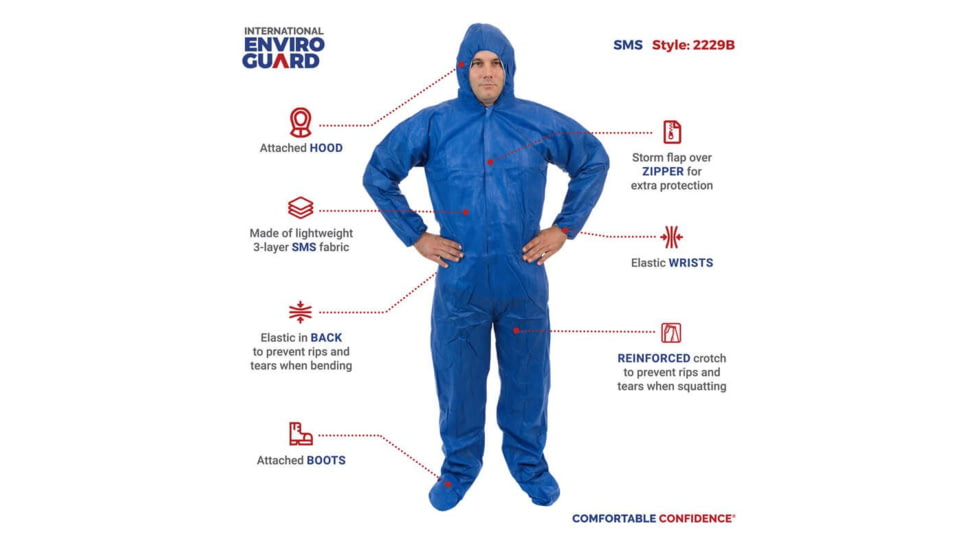 International Enviroguard SmallS 2229 Coverall w/Attached Hood and Boot, Blue, Large, 25EA/CS 2229BL