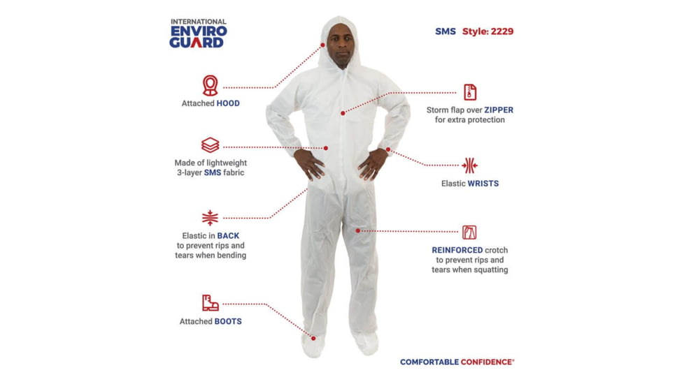 International Enviroguard SmallS 2229 Coverall w/Attached Hood and Boot, White, Large, 25EA 2229L