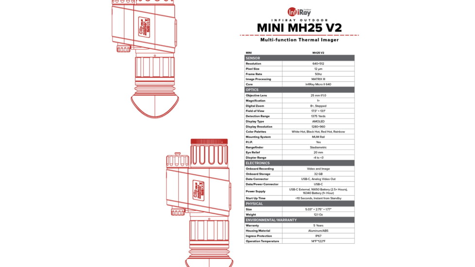 InfiRay Outdoor Mini V2, Thermal Monocular, 1x25mm, Black, IRAYMH25W