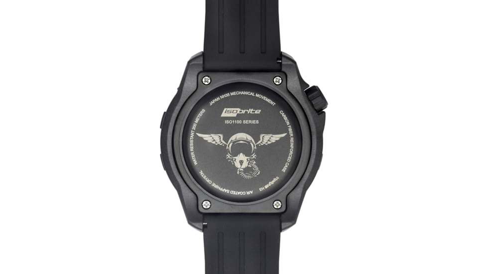 Isobrite ISO1101 Squadron Series T100 Tritium Illuminated Automatic Watch, Black Case, Blackout Dial, 44.5mm, ISO1101