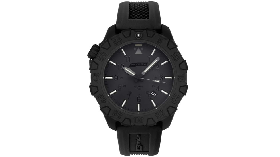 Isobrite ISO1101 Squadron Series T100 Tritium Illuminated Automatic Watch, Black Case, Blackout Dial, 44.5mm, ISO1101