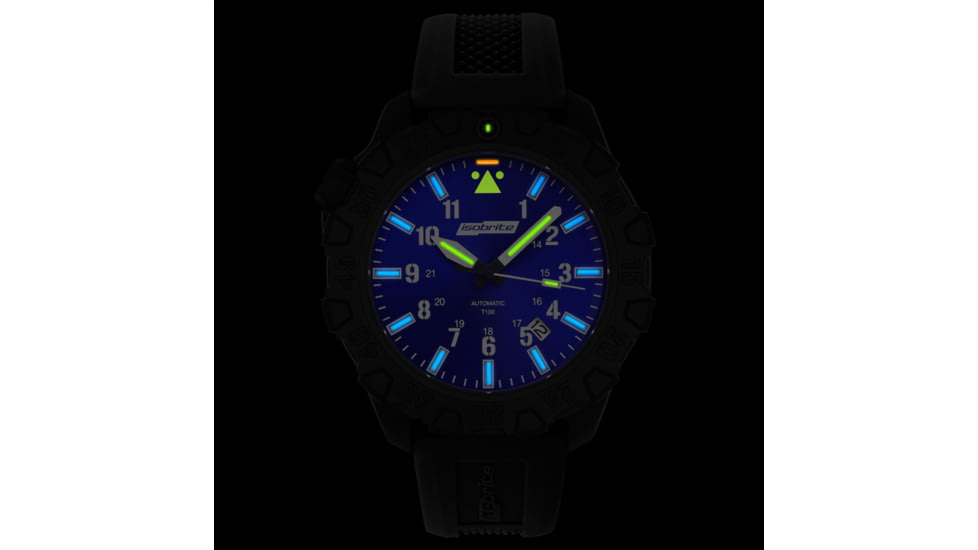 Isobrite ISO1102 Squadron Series T100 Tritium Illuminated Automatic Watch, Black Case, Blue Dial, 44.5mm, ISO1102