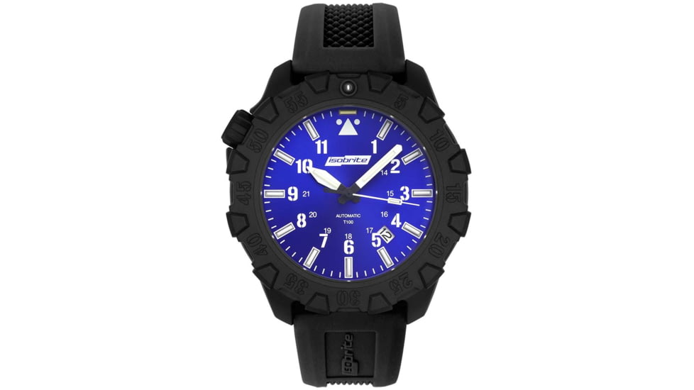 Isobrite ISO1102 Squadron Series T100 Tritium Illuminated Automatic Watch, Black Case, Blue Dial, 44.5mm, ISO1102