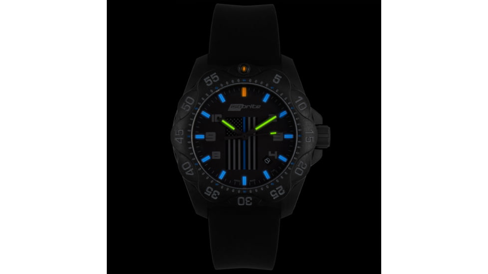Isobrite Thin Blue Line T100 Tritium Mid-Size Watch, Black/Gray, 39.5mm, ISO3006