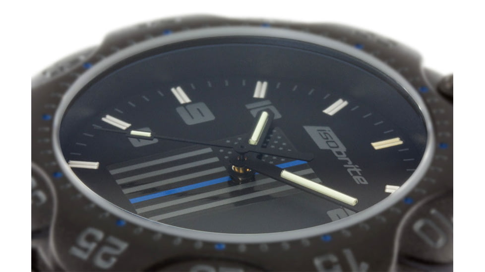 Isobrite Thin Blue Line T100 Tritium Mid-Size Watch, Black/Gray, 39.5mm, ISO3006