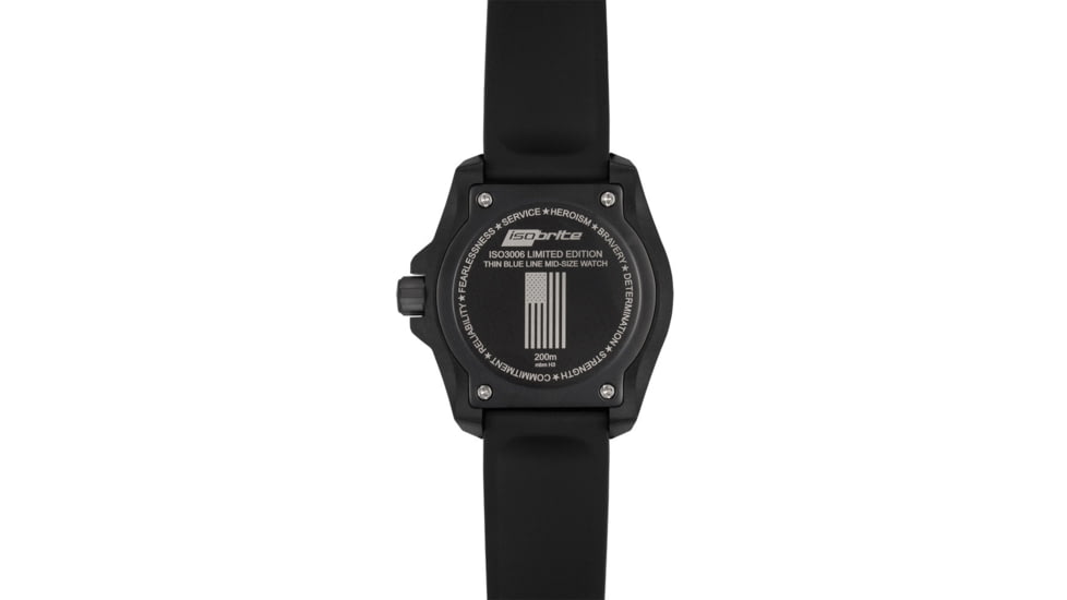 Isobrite Thin Blue Line T100 Tritium Mid-Size Watch, Black/Gray, 39.5mm, ISO3006