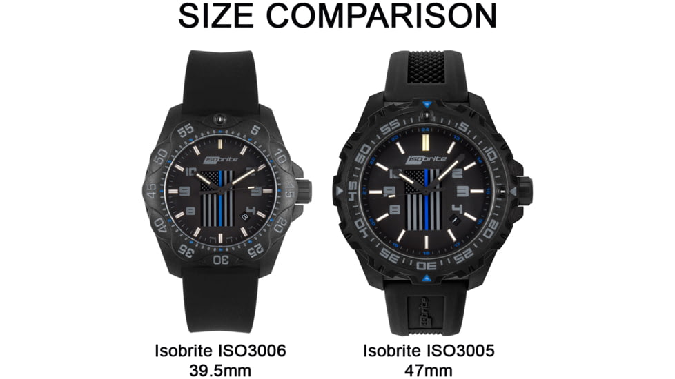 Isobrite Thin Blue Line T100 Tritium Mid-Size Watch, Black/Gray, 39.5mm, ISO3006
