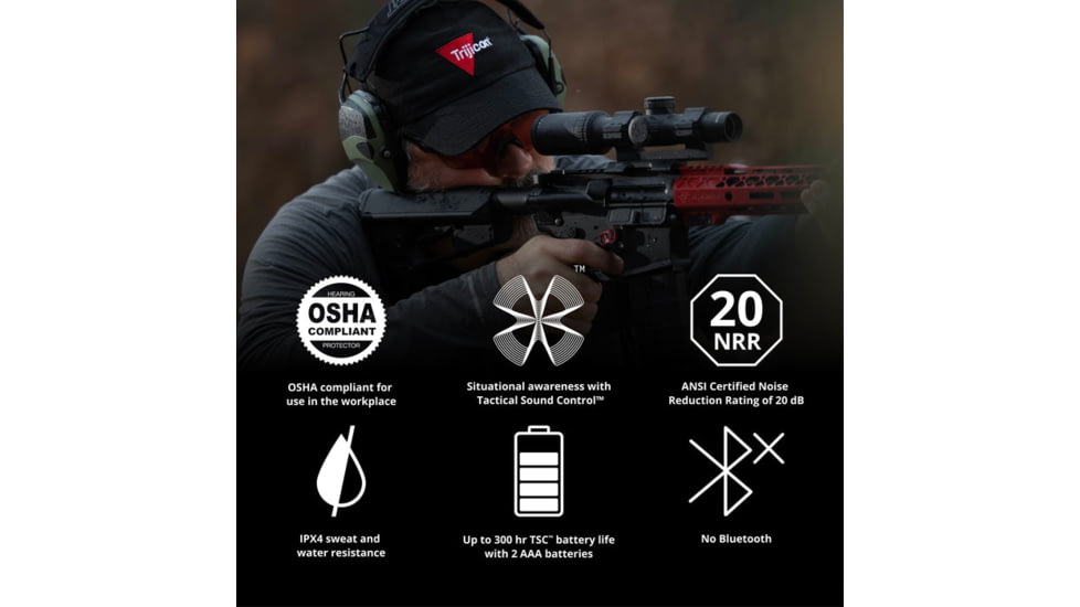 ISOtunes Sport DEFY Slim Tactical Earmuffs, 20 NRR, Black, IT-42