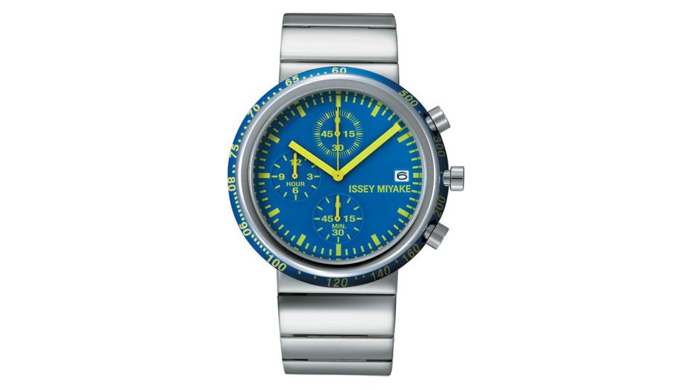 Issey Miyake SILAq002 Trapezoid Mens Watch - Silver Metal Band, Blue Case