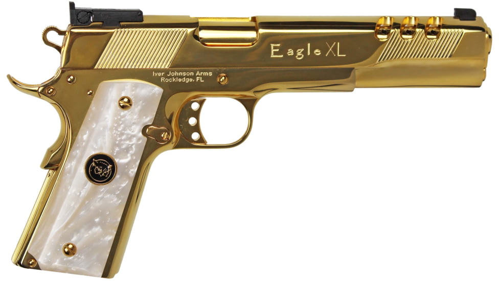 Iver Johnson Arms Golden Eagle XL45 Pistol, .45 ACP, 6 in barrel, 24K Gold Plated, 8 Round Magazine, GOLDEAGLEXL45WP-FRRMPG
