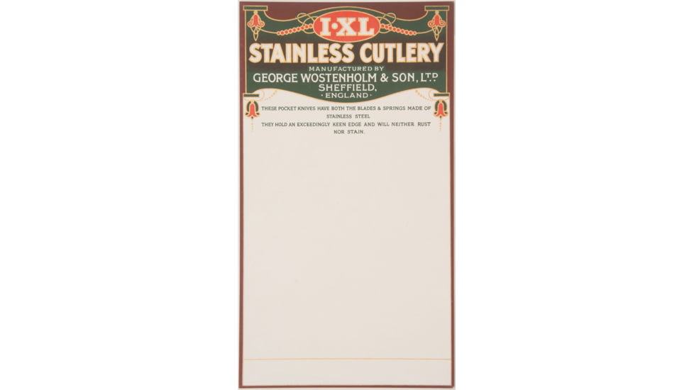 Ixl Stainless Cutlery Display Card, 5.75in x 10.5in, Cardboard, White w/ Green/Gold/Red/Purple/Black Trim, IXL14
