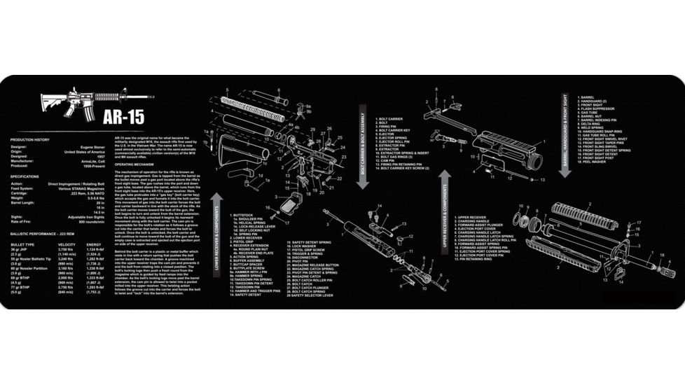 JE Machine Tech 12x36 inch AR Rifle Maintenance Cleaning Mat w/AR-15 Imprint, Black TS-GT26