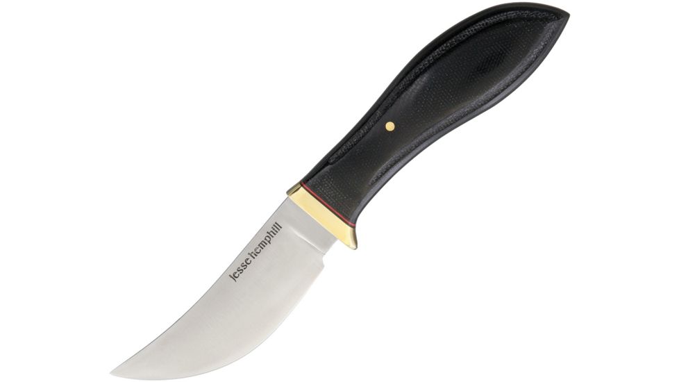 Jesse Hemphill High Falls Black Canvas Fixed Blade Knife, 3.75in, A2 Tool Steel, Standard Edge, Satin, Black, Canvas Micarta Handle JH003B