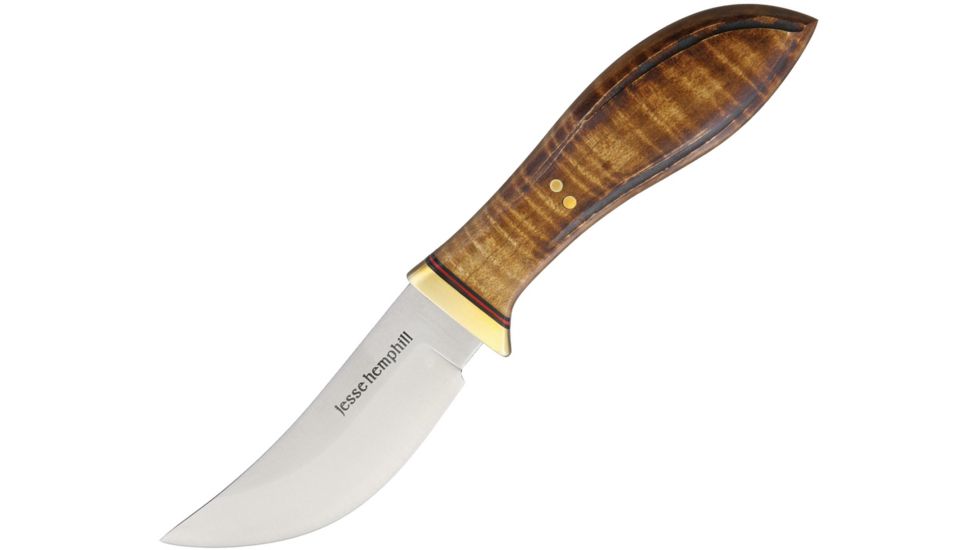 Jesse Hemphill High Falls Dark Curly Maple Fixed Blade Knife, 3.75in, A2 Tool Steel, Standard Edge, Satin, Wood Handle JH003DCM