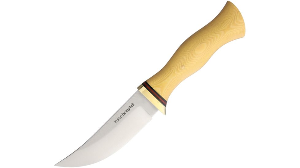Jesse Hemphill High Falls II Antique Ivory Fixed Blade Knife, 4.25in, A2 Tool Steel, Clip Point, Satin, Antique Ivory, Micarta Handle JH004AI