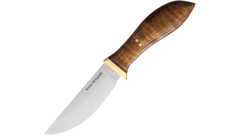 Jesse Hemphill Point Rock Dark Curly Maple Fixed Blade Knife, 4.25in, A2 Tool Steel, Standard Edge, Satin, Wood Handle JH001DCM