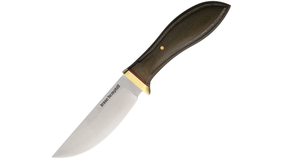 Jesse Hemphill Point Rock Green Canvas Fixed Blade Knife, 4.25in, A2 Tool Steel, Standard Edge, Satin, Green, Canvas Micarta Handle JH001G