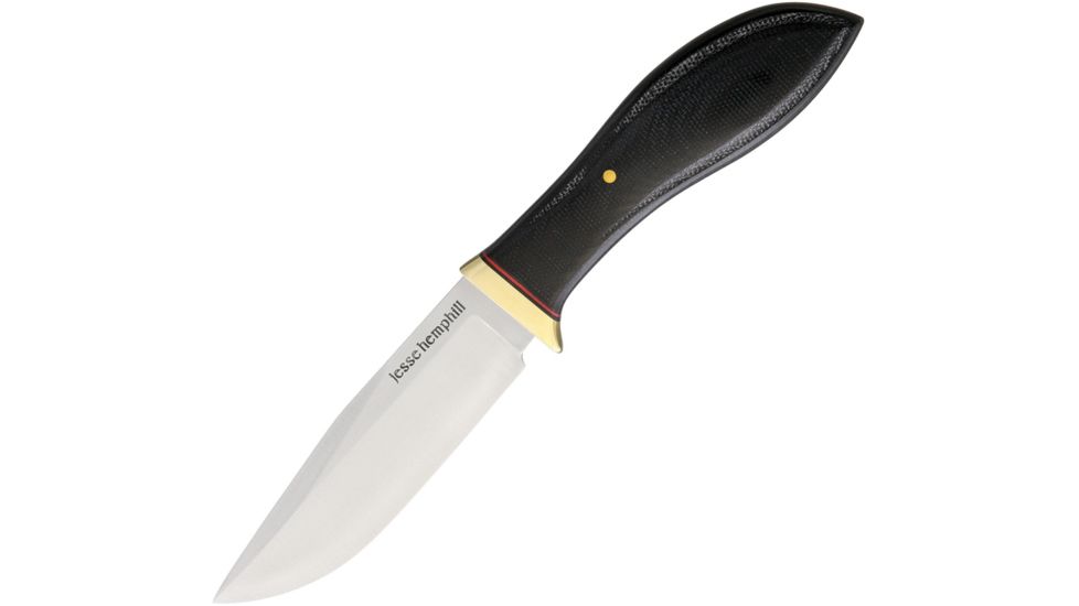 Jesse Hemphill Town Creek Black Canvas Fixed Blade Knife, 4.25in, A2 Tool Steel, Standard Edge, Clip Point, Satin, Black, Canvas Micarta Handle JH002B