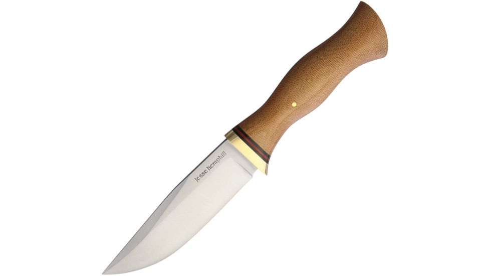 Jesse Hemphill Town Creek II Natural Canvas Fixed Blade Knife, 4.75in, A2 Tool Steel, Drop Point, Satin, Natural, Canvas Micarta Handle JH006N