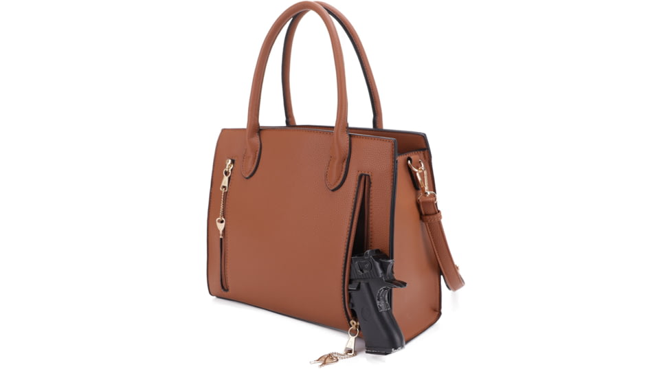Jessie &amp; James Evelyn Concealed Carry Satchel Handbag, Tan, SMC1309LK TN