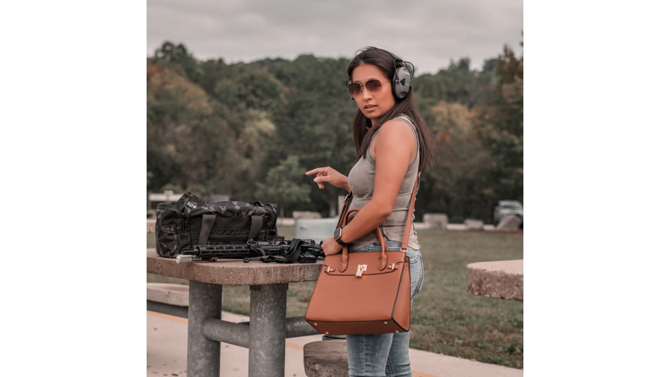 Jessie &amp; James Evelyn Concealed Carry Satchel Handbag, Tan, SMC1309LK TN