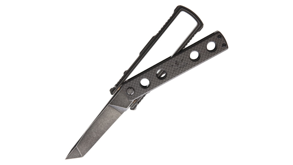Jesse James Nomad Swing Blade CF SW Folding Knife, 4in Black Stonewash Uddeholm Aeb-L Steel Tanto Blade, Carbon Fiber Handle, JJKC2BS